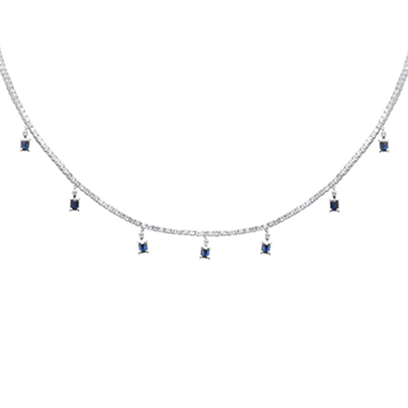 SPECIAL! 4.06ct G SI 14K White Gold Diamond & Blue Sapphire Gemstone Tennis Necklace 13" + 6" EXT
