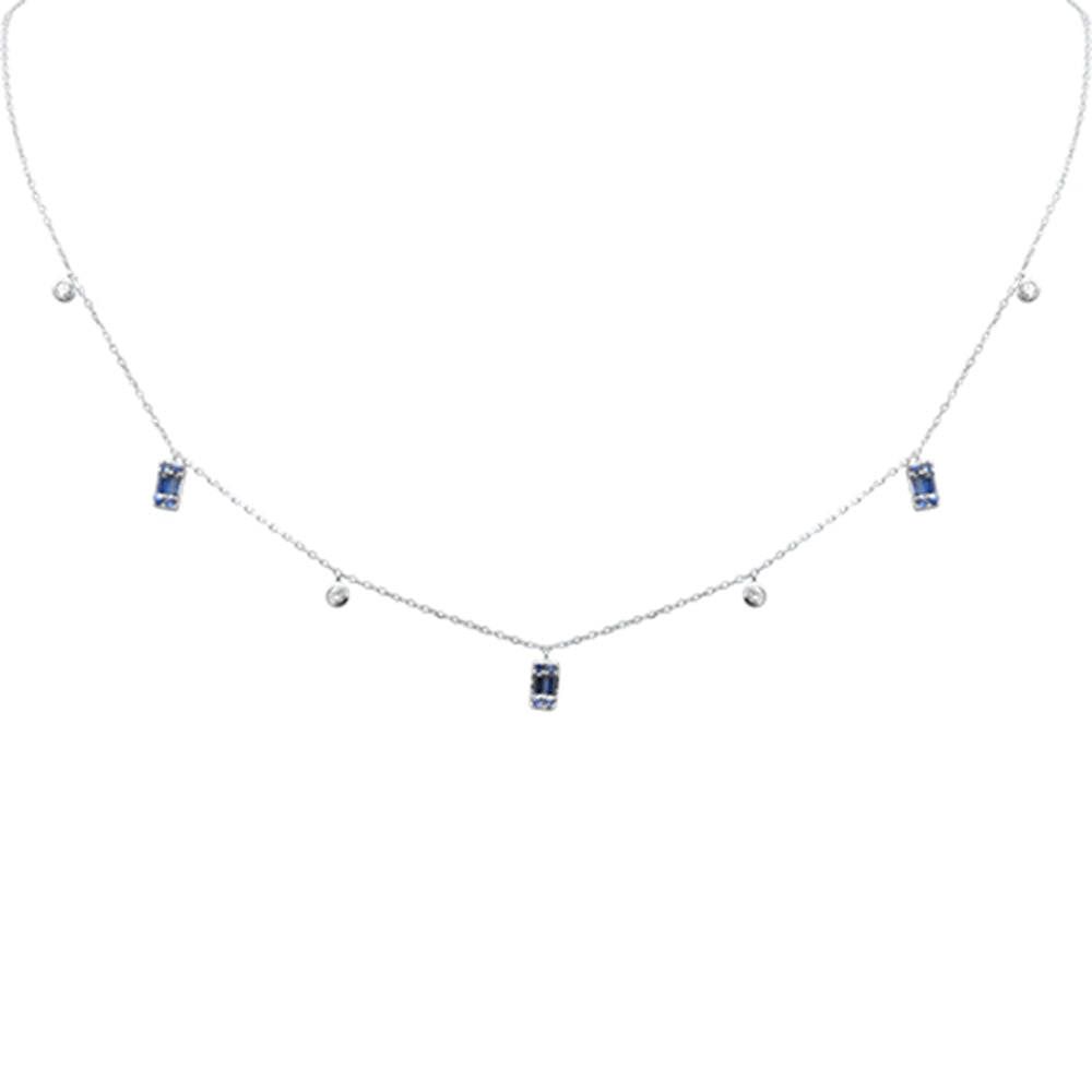 SPECIAL! .57ct F SI 14K White Gold Diamond & Blue Sapphire Pendant Necklace 16" + 2" Long