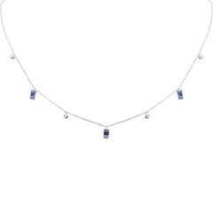 SPECIAL! .57ct F SI 14K White Gold Diamond & Blue Sapphire Pendant Necklace 16" + 2" Long