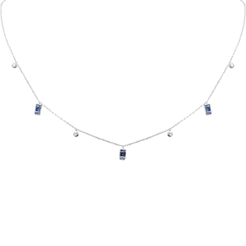 SPECIAL! .57ct F SI 14K White Gold Diamond & Blue Sapphire Pendant Necklace 16" + 2" Long