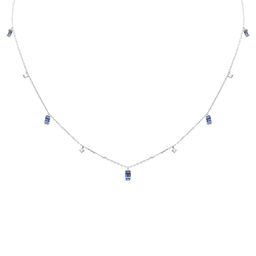 SPECIAL! .49ct F SI 14K White Gold Diamond & Blue Sapphire Pendant Necklace 16" + 2" Long