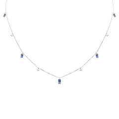 SPECIAL! .49ct F SI 14K White Gold Diamond & Blue Sapphire Pendant Necklace 16" + 2" Long