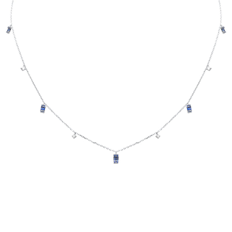 SPECIAL! .49ct F SI 14K White Gold Diamond & Blue Sapphire Pendant Necklace 16" + 2" Long