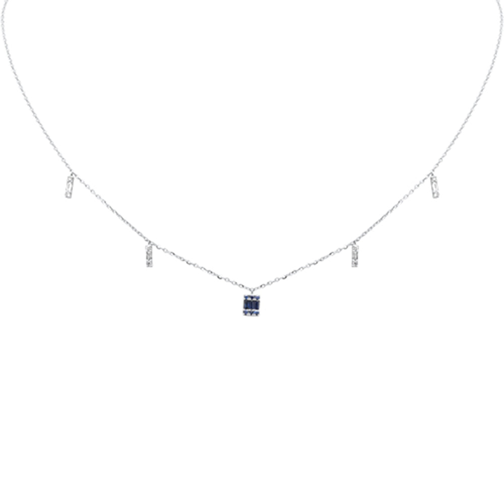 SPECIAL! .24ct F SI 14K White Gold Diamond & Blue Sapphire Pendant Necklace 16" + 2" Long