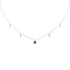 SPECIAL! .24ct F SI 14K White Gold Diamond & Blue Sapphire Pendant Necklace 16" + 2" Long
