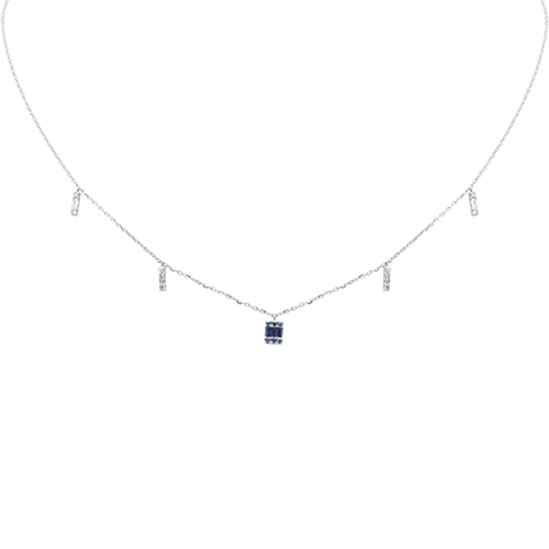 SPECIAL! .24ct F SI 14K White Gold Diamond & Blue Sapphire Pendant Necklace 16" + 2" Long
