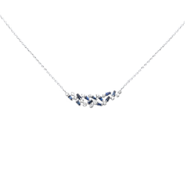 SPECIAL! .45ct F SI 14K White Gold Diamond & Blue Sapphire Pendant Necklace 16" + 2" Long