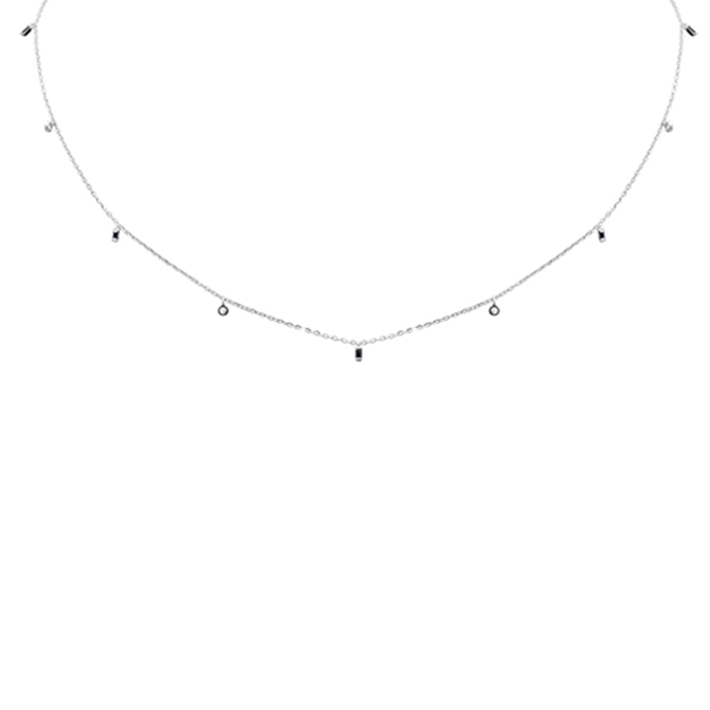 .12ct F SI 14K White Gold Diamond & Blue Sapphire Necklace 16" + 2" Long