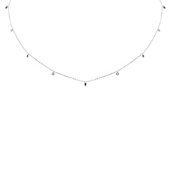 .12ct F SI 14K White Gold Diamond & Blue Sapphire Necklace 16" + 2" Long