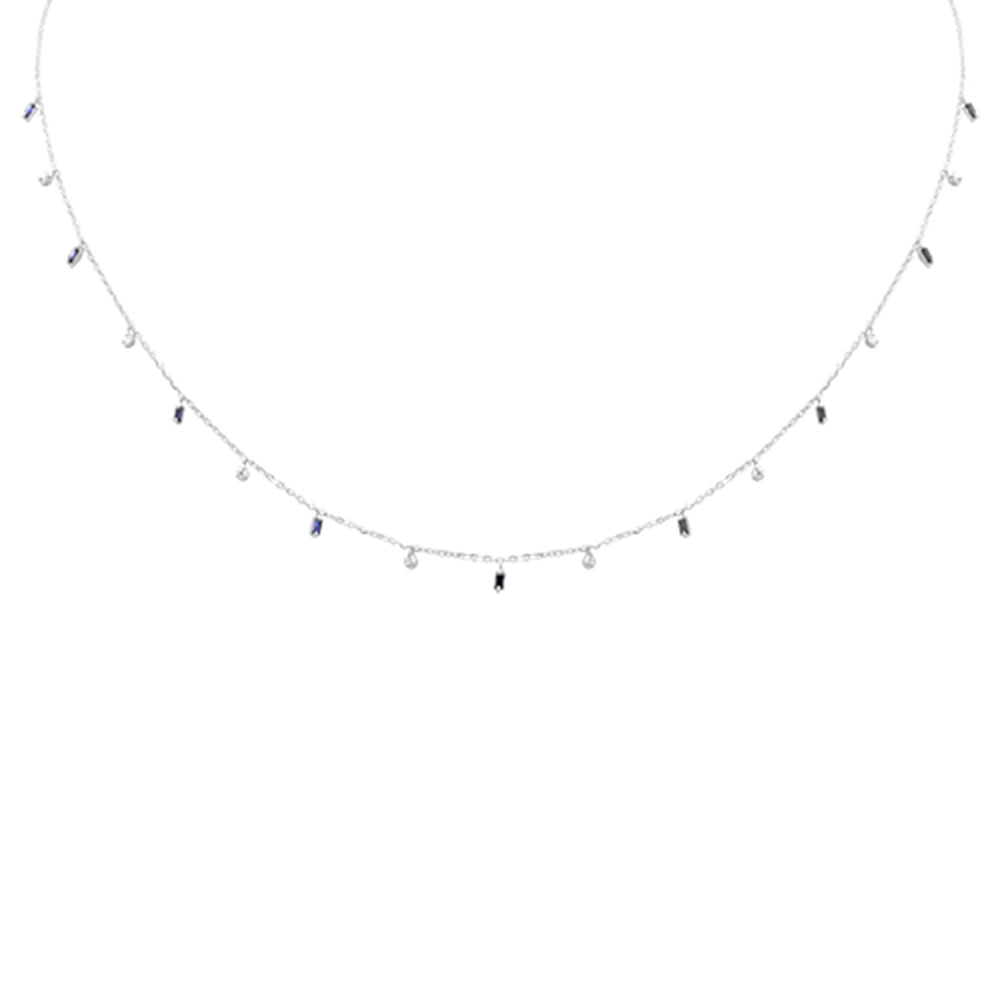 SPECIAL! .42ct F SI 14K White Gold Diamond & Blue Sapphire Pendant Necklace 16" + 2" Long