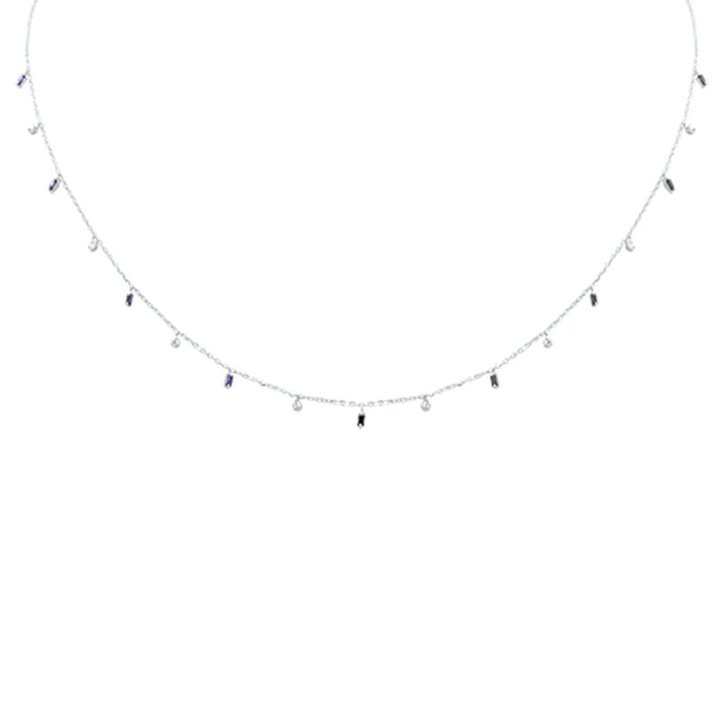 SPECIAL! .42ct F SI 14K White Gold Diamond & Blue Sapphire Pendant Necklace 16" + 2" Long