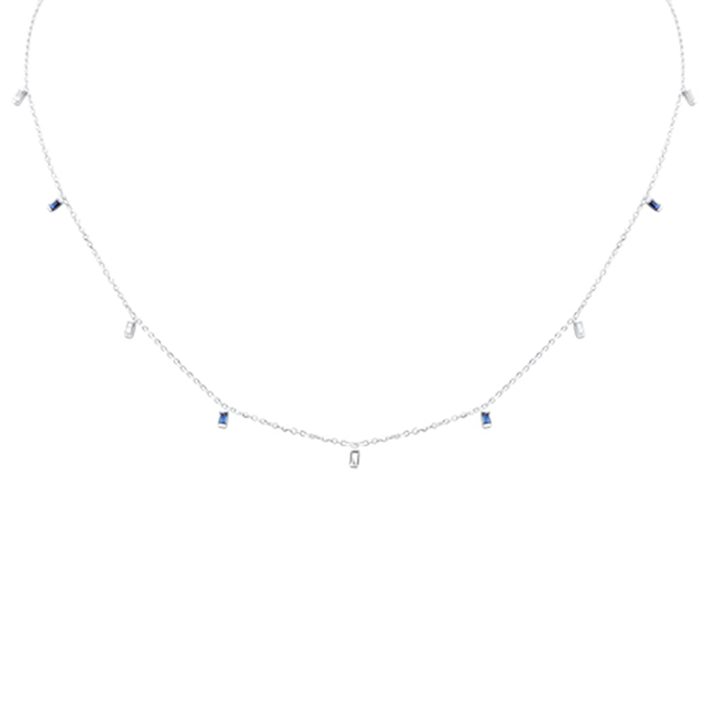 DIAMOND CLOSEOUT!  .25ct F SI 14K White Gold Diamond & Blue Sapphire Pendant Necklace 16" + 2" Long