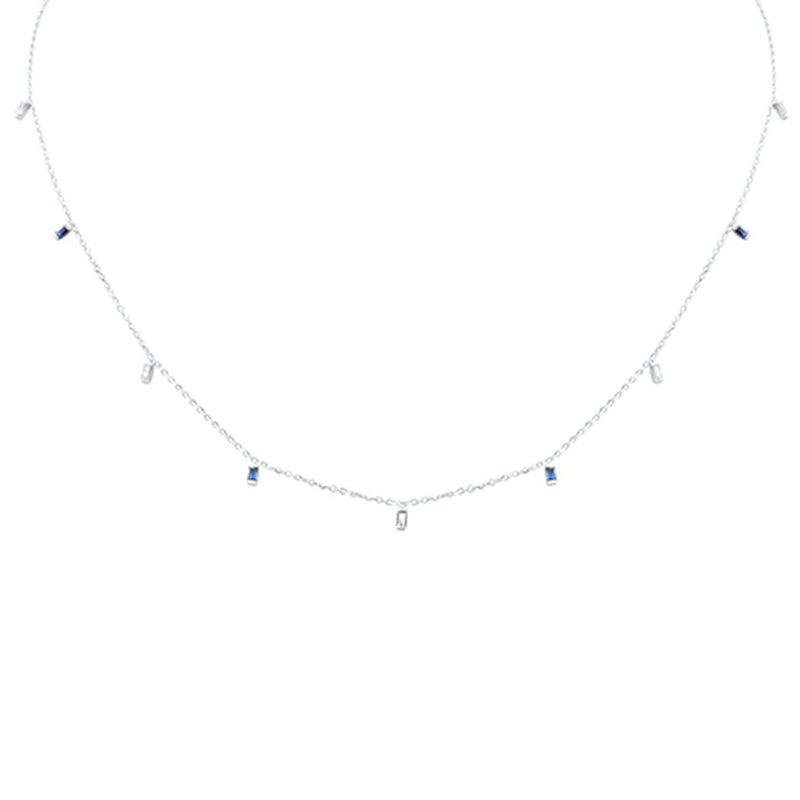 DIAMOND CLOSEOUT!  .25ct F SI 14K White Gold Diamond & Blue Sapphire Pendant Necklace 16" + 2" Long