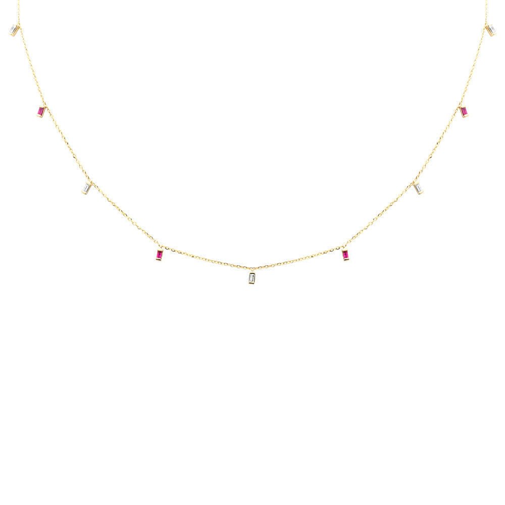 DIAMOND CLOSEOUT!  .23ct F SI 14K Yellow Gold Diamond & Ruby Pendant Necklace 16" + 2" Long