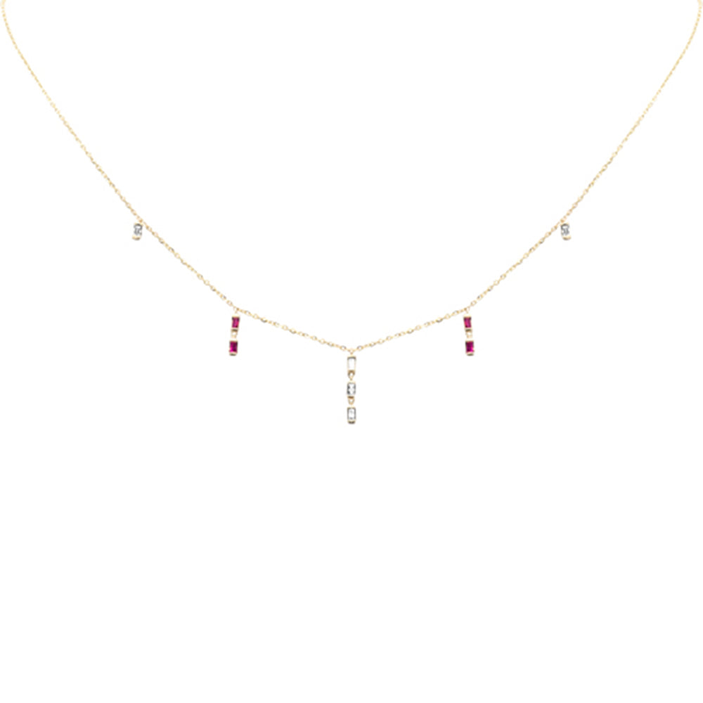 SPECIAL!.25ct F SI 14K Yellow Gold Diamond & Ruby Dangling Pendant Necklace 16" + 2" Long