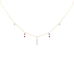 SPECIAL!.25ct F SI 14K Yellow Gold Diamond & Ruby Dangling Pendant Necklace 16" + 2" Long