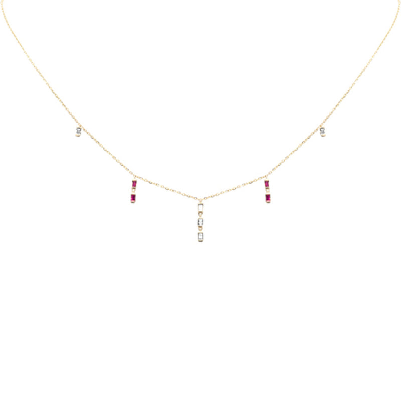 SPECIAL!.25ct F SI 14K Yellow Gold Diamond & Ruby Dangling Pendant Necklace 16" + 2" Long