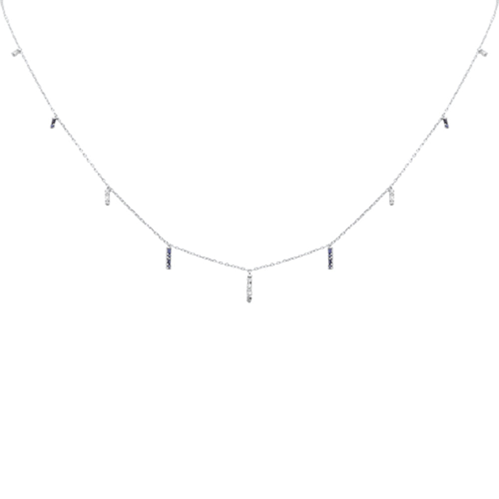DIAMOND CLOSEOUT!  .27ct F SI 14K White Gold Diamond & Blue Sapphire Dangling Pendant Necklace 16" + 2" Long