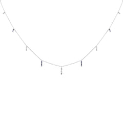 DIAMOND CLOSEOUT!  .27ct F SI 14K White Gold Diamond & Blue Sapphire Dangling Pendant Necklace 16" + 2" Long
