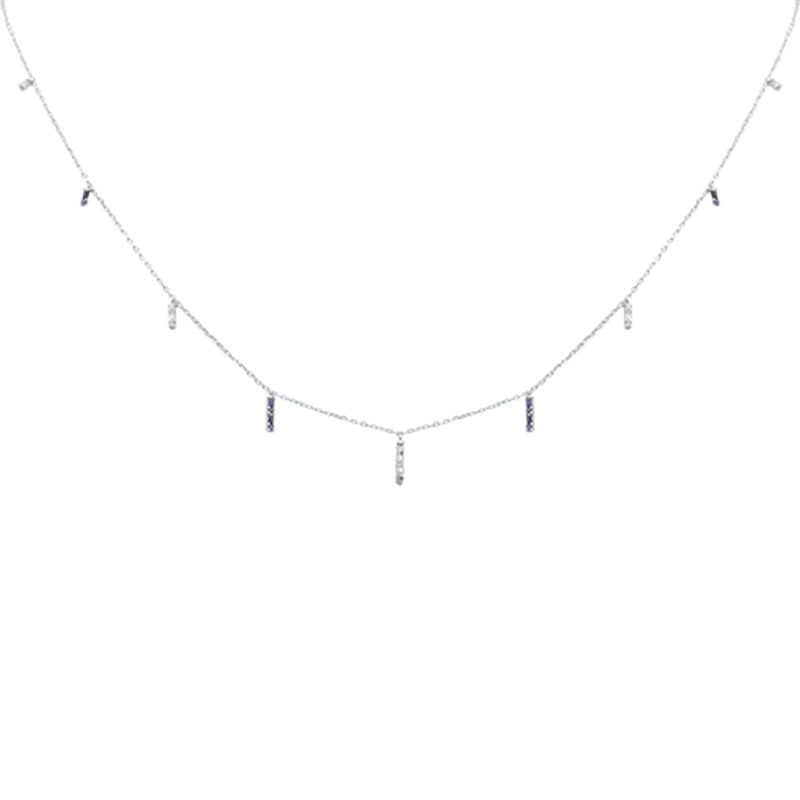 DIAMOND CLOSEOUT!  .27ct F SI 14K White Gold Diamond & Blue Sapphire Dangling Pendant Necklace 16" + 2" Long