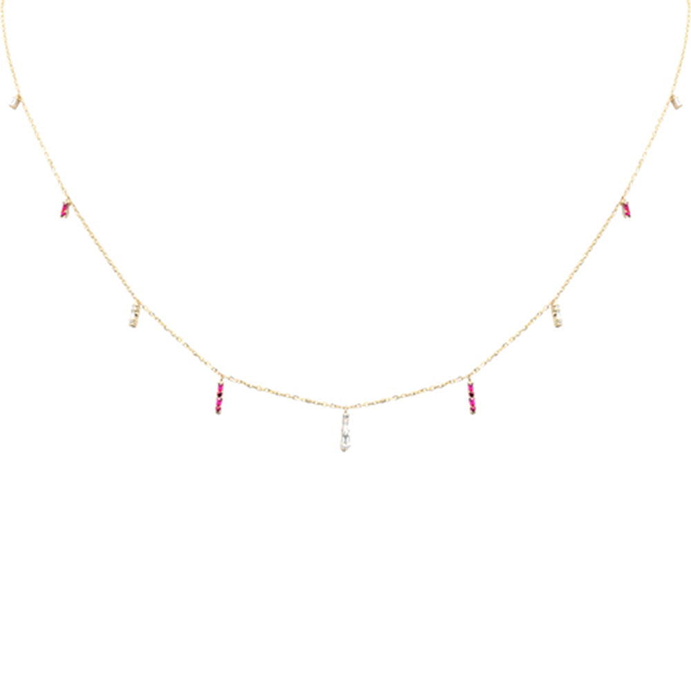 SPECIAL! .20ct F SI 14K Yellow Gold Diamond & Ruby Dangling Pendant Necklace 16" + 2" Long