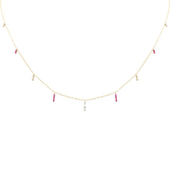 SPECIAL! .20ct F SI 14K Yellow Gold Diamond & Ruby Dangling Pendant Necklace 16" + 2" Long