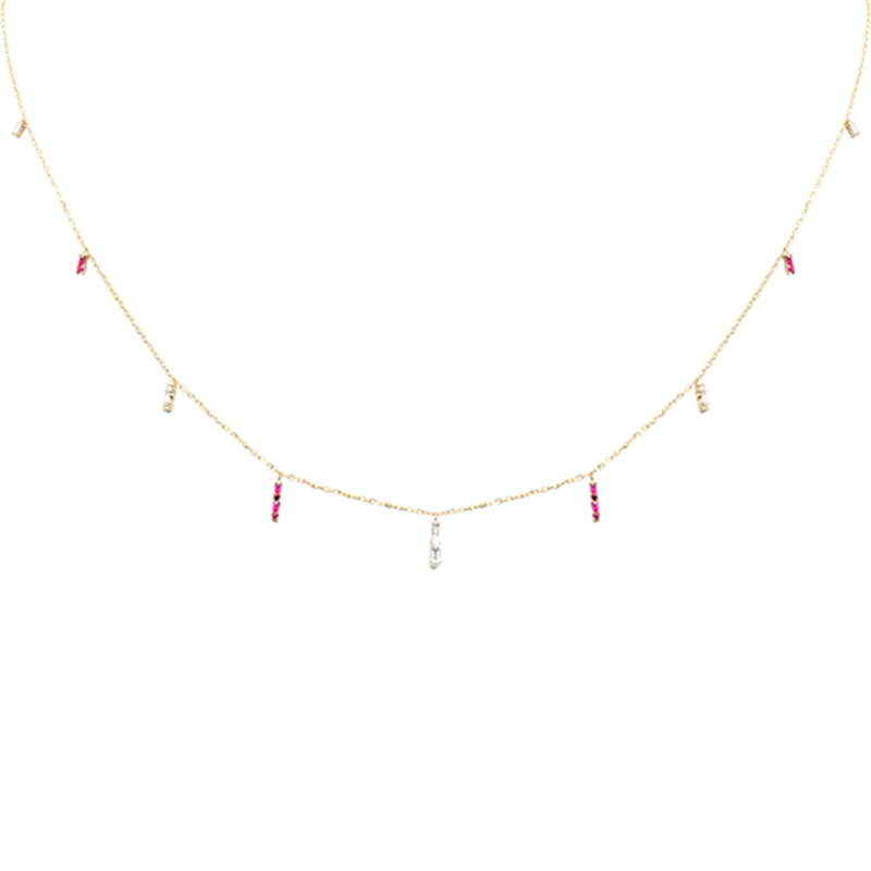 SPECIAL! .20ct F SI 14K Yellow Gold Diamond & Ruby Dangling Pendant Necklace 16" + 2" Long