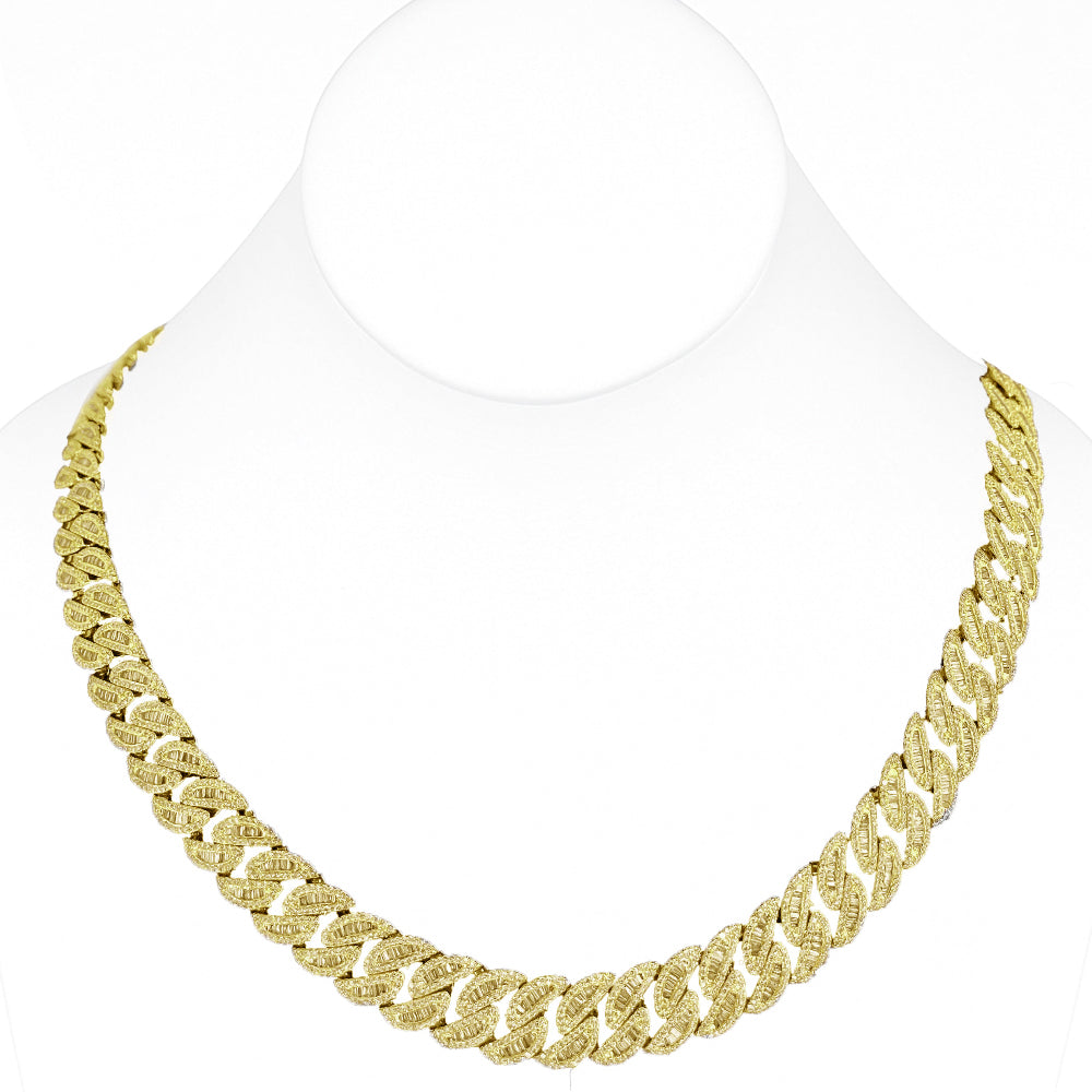 SPECIAL! 11mm 12.73ct G SI 14K Yellow Gold Baguette & Round Diamond Cuban Necklace 22"