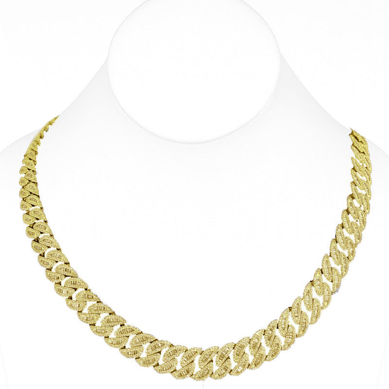 SPECIAL! 11mm 12.73ct G SI 14K Yellow Gold Baguette & Round Diamond Cuban Necklace 22"