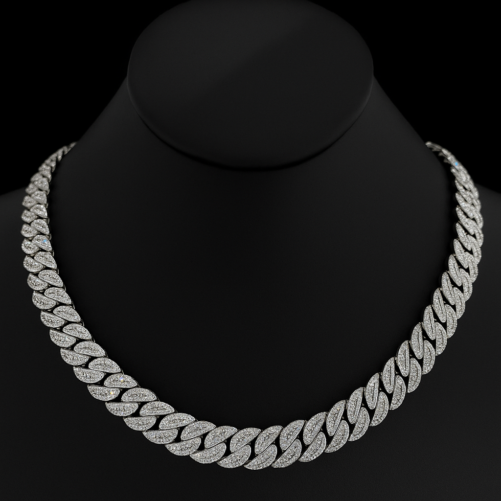 SPECIAL!11mm 14.05ct G SI 14K White Gold Baguette & Round Diamond Cuban Necklace 22"