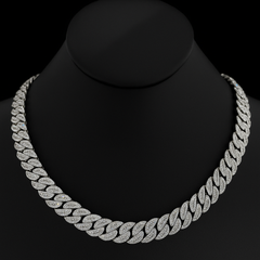 SPECIAL!11mm 14.05ct G SI 14K White Gold Baguette & Round Diamond Cuban Necklace 22"