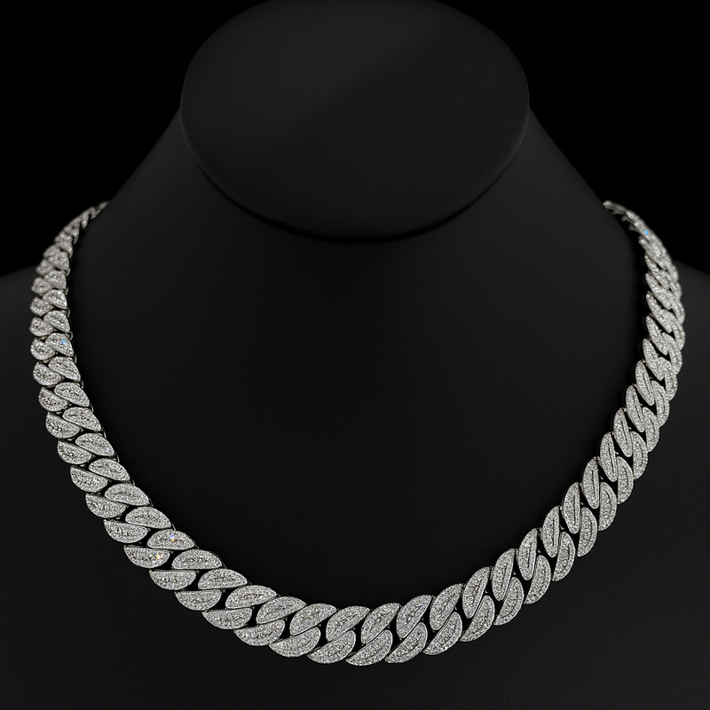 SPECIAL!11mm 14.05ct G SI 14K White Gold Baguette & Round Diamond Cuban Necklace 22"
