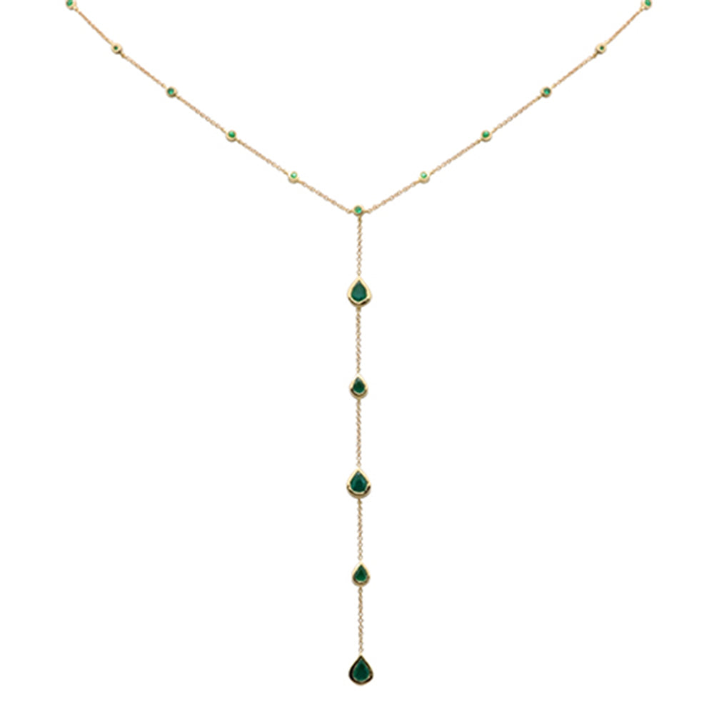 SPECIAL! 1.39ct G SI 14K Yellow Gold Natural Emerald Gemstones Lariat Pendant Necklace 16+2" Long