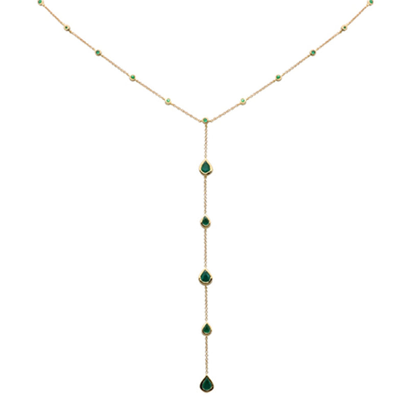 SPECIAL! 1.39ct G SI 14K Yellow Gold Natural Emerald Gemstones Lariat Pendant Necklace 16+2" Long