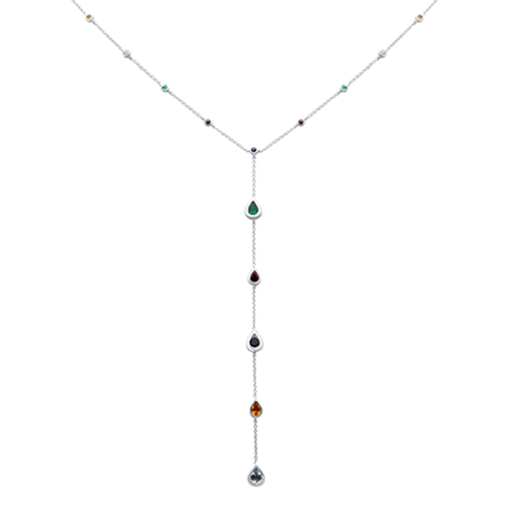 SPECIAL! 1.57ct G SI 14K White Gold Multi Color Gemstone Pendant Necklace 16+2" Long