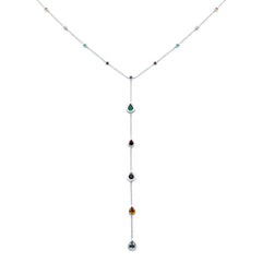 SPECIAL! 1.57ct G SI 14K White Gold Multi Color Gemstone Pendant Necklace 16+2" Long