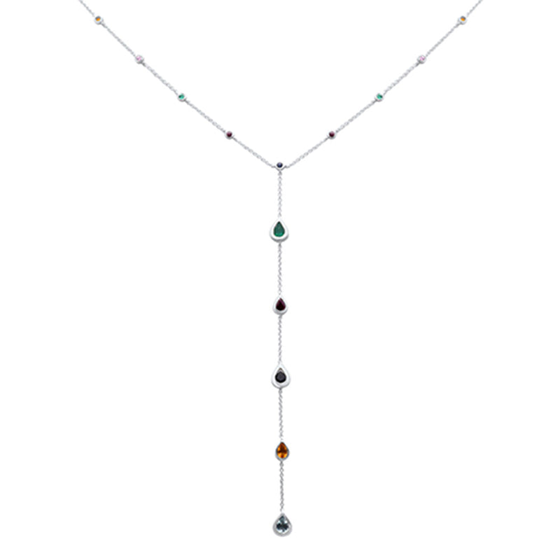 SPECIAL! 1.57ct G SI 14K White Gold Multi Color Gemstone Pendant Necklace 16+2" Long