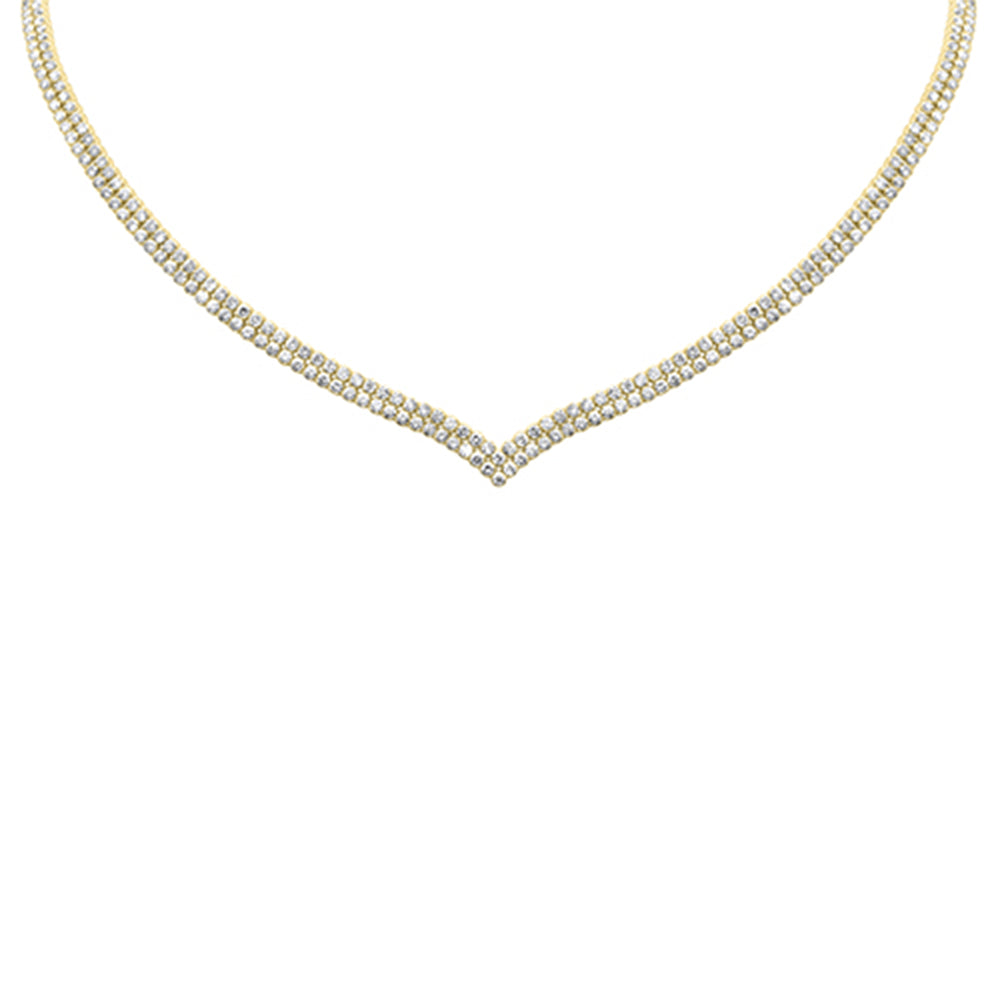 DIAMOND  CLOSEOUT!  10.00CT G SI 14K Yellow Gold Round Diamond 2-Row V Shaped Tennis Necklace 16" Long