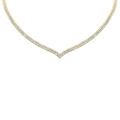 DIAMOND  CLOSEOUT!  10.00CT G SI 14K Yellow Gold Round Diamond 2-Row V Shaped Tennis Necklace 16" Long