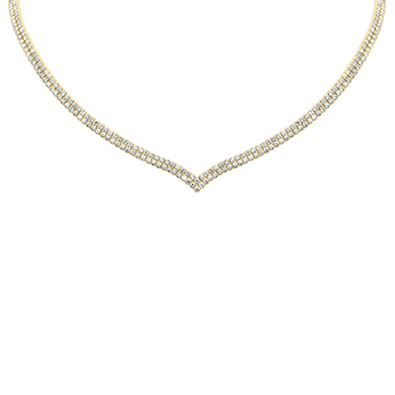 DIAMOND  CLOSEOUT!  10.00CT G SI 14K Yellow Gold Round Diamond 2-Row V Shaped Tennis Necklace 16" Long