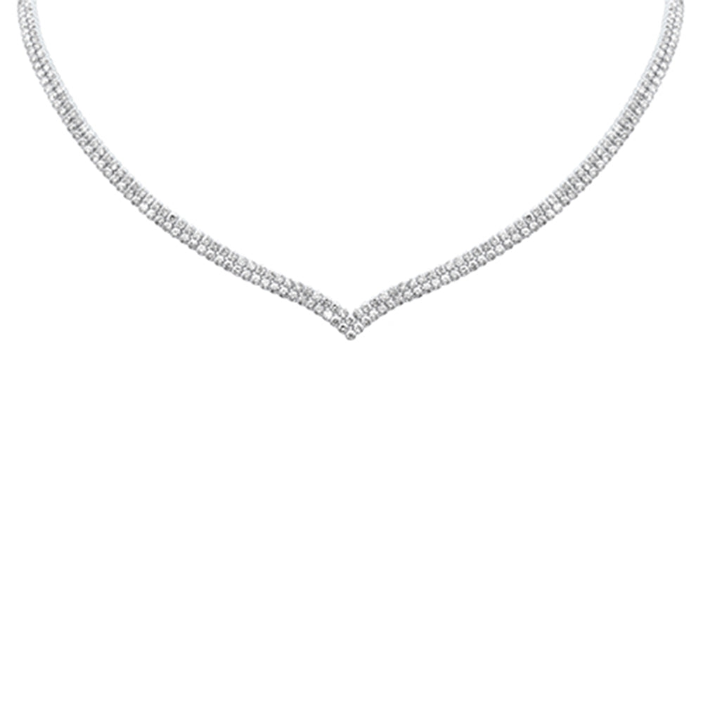 DIAMOND  CLOSEOUT!  10.00CT G SI 14K White Gold Round Diamond 2-Row V Shape Tennis Necklace 16" Long