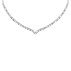 DIAMOND  CLOSEOUT!  10.00CT G SI 14K White Gold Round Diamond 2-Row V Shape Tennis Necklace 16" Long