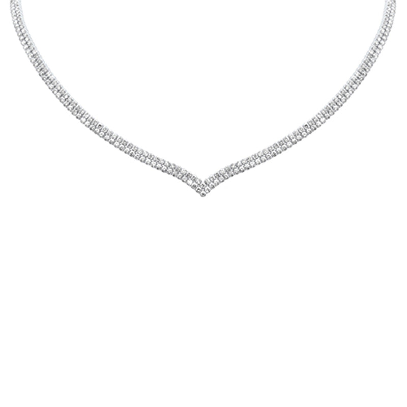 DIAMOND  CLOSEOUT!  10.00CT G SI 14K White Gold Round Diamond 2-Row V Shape Tennis Necklace 16" Long