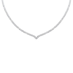 DIAMOND  CLOSEOUT!  7.00ct G SI 14K White Gold Round Diamond 2-Row V Shaped Tennis Necklace 16" Long