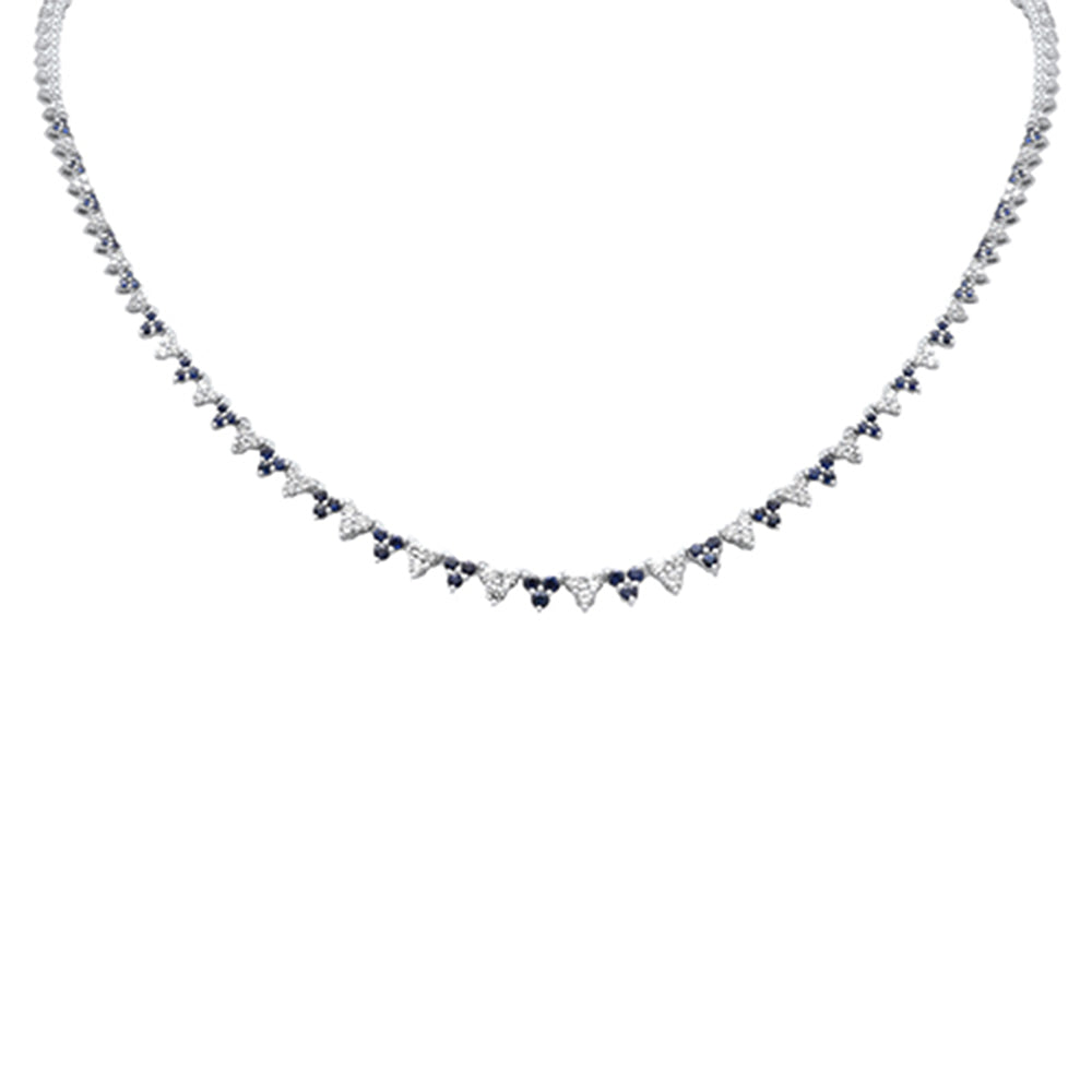 SPECIAL! 3.30ct G SI 14K White Gold Diamond & Blue Sapphire Gemstones Graduated Tennis Necklace 16" Long