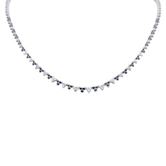 SPECIAL! 3.30ct G SI 14K White Gold Diamond & Blue Sapphire Gemstones Graduated Tennis Necklace 16" Long