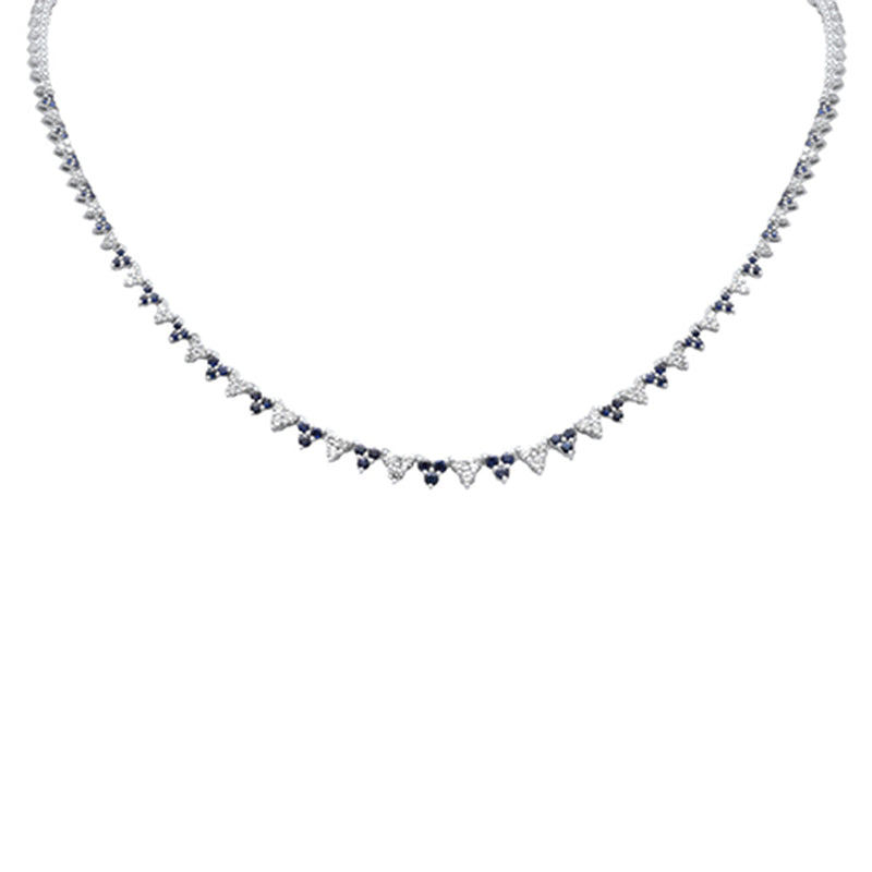 SPECIAL! 3.30ct G SI 14K White Gold Diamond & Blue Sapphire Gemstones Graduated Tennis Necklace 16" Long