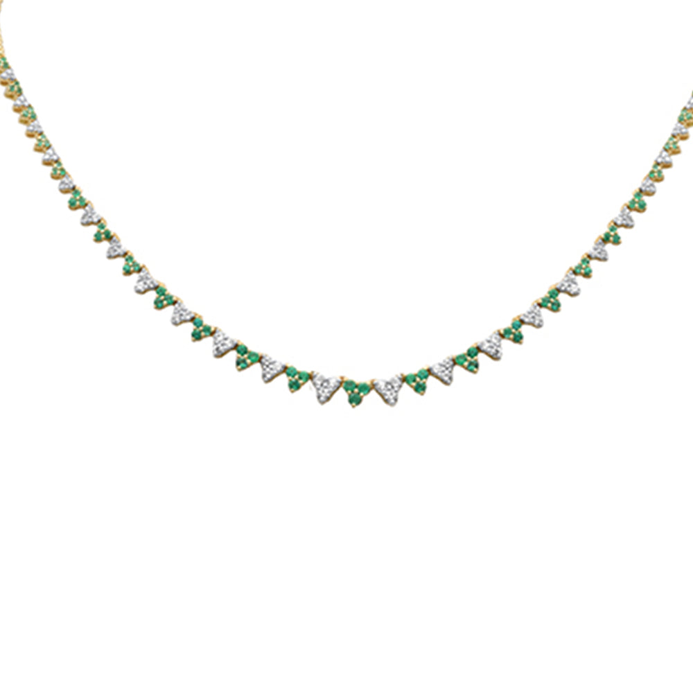 SPECIAL! 2.89ct G SI 14K Yellow Gold Diamond & Emerald Gemstones Graduated Necklace 16" Long