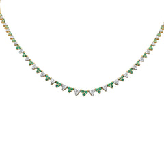 SPECIAL! 2.89ct G SI 14K Yellow Gold Diamond & Emerald Gemstones Graduated Necklace 16" Long