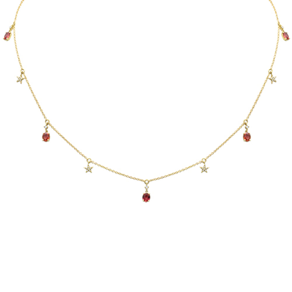 SPECIAL!.90ct G SI 14K Yellow Gold Diamond & Red Sapphire Gemstone Pendant Necklace 16+2" Ext Long Chain